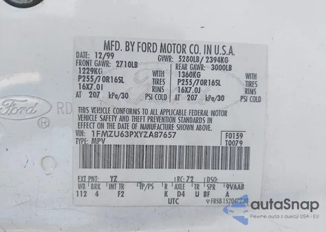 2000 Ford Explorer Xlt из США, поврежденный, VIN 1FMZU63PXYZA87657